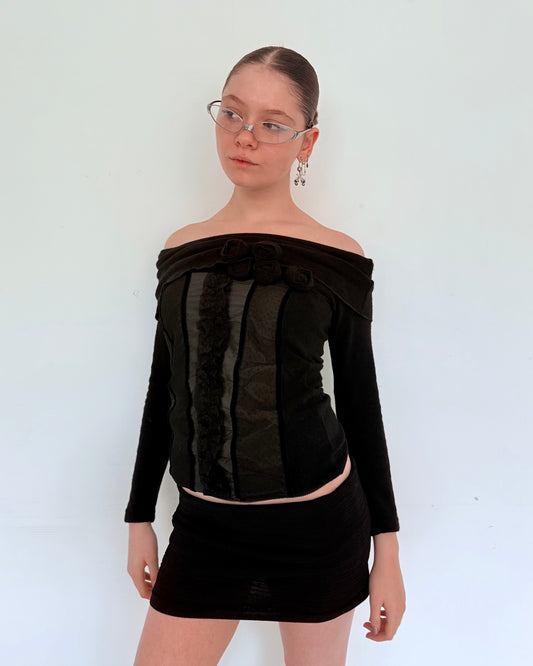 Rosette Off-Shoulder Knit Top