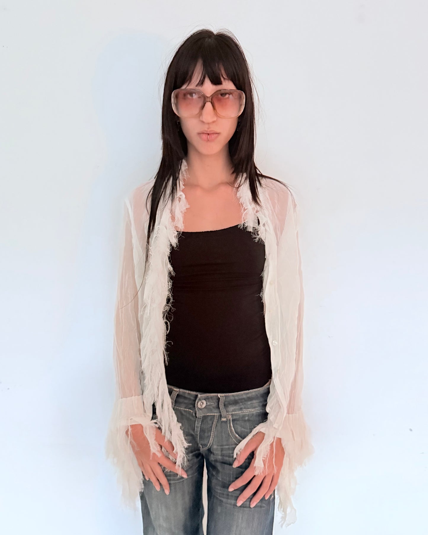 Sheer White Fringe Blouse