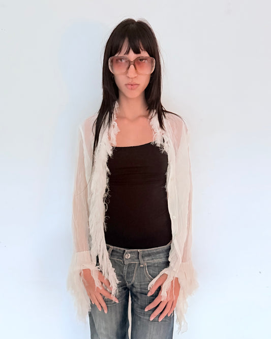 Sheer White Fringe Blouse
