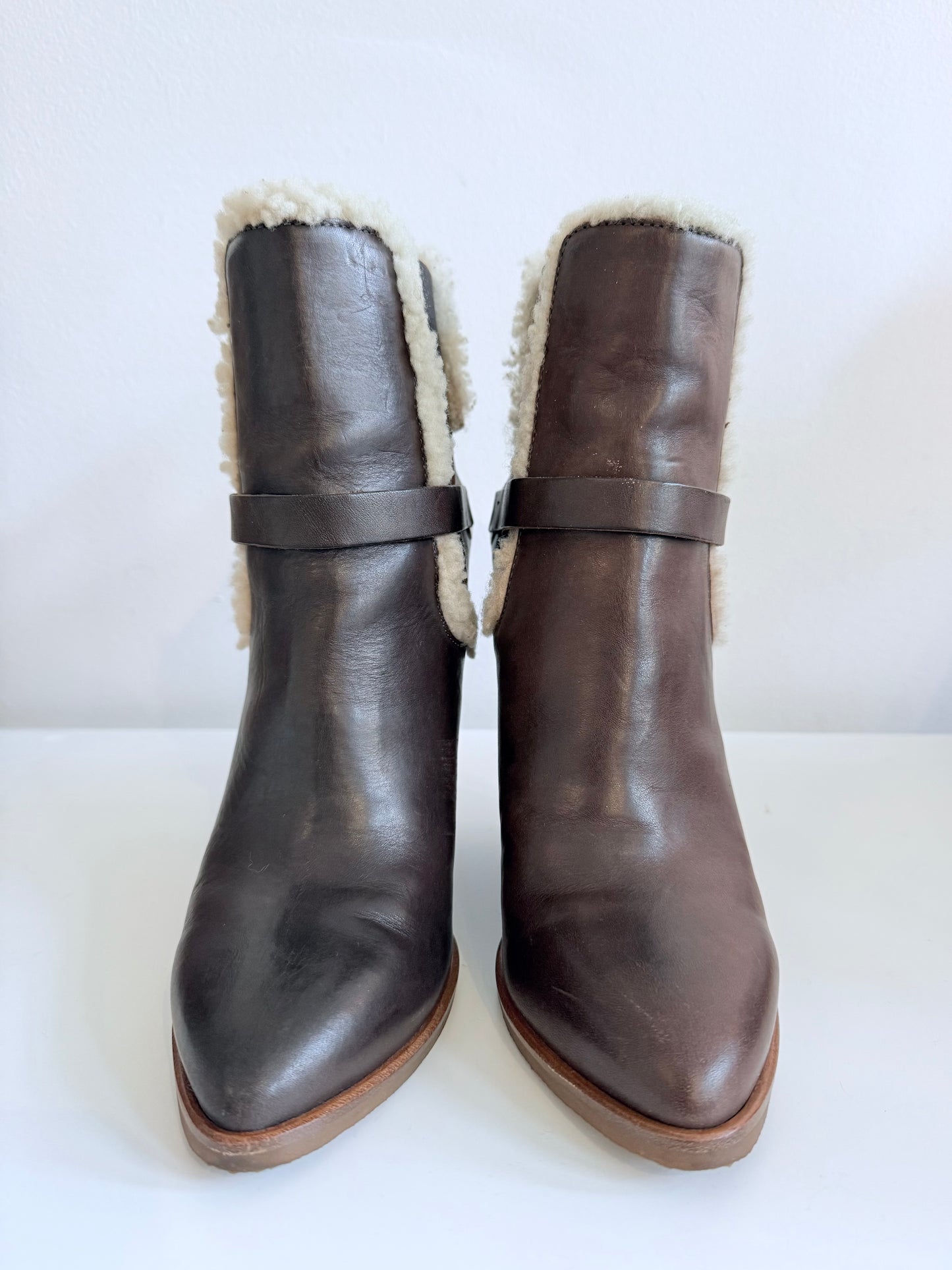 Diesel Brown Leather Wedge Boots 37