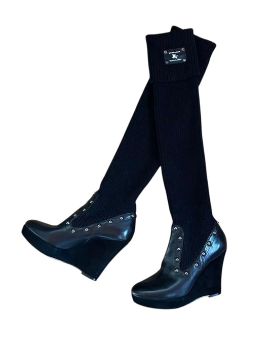 Burberry Knit Sleeve Wedge Boots (38)