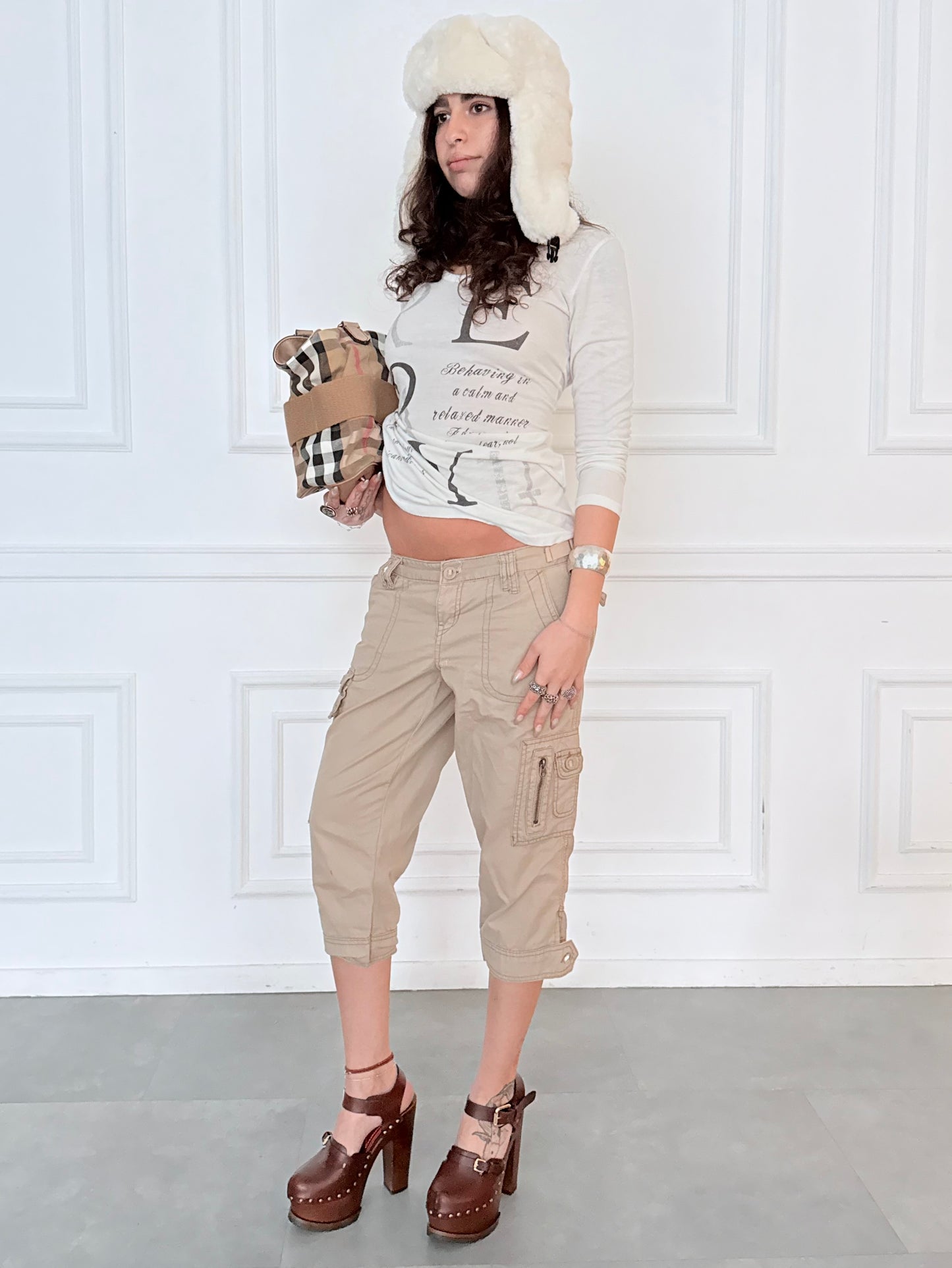 Khaki Cargo Capri Pants
