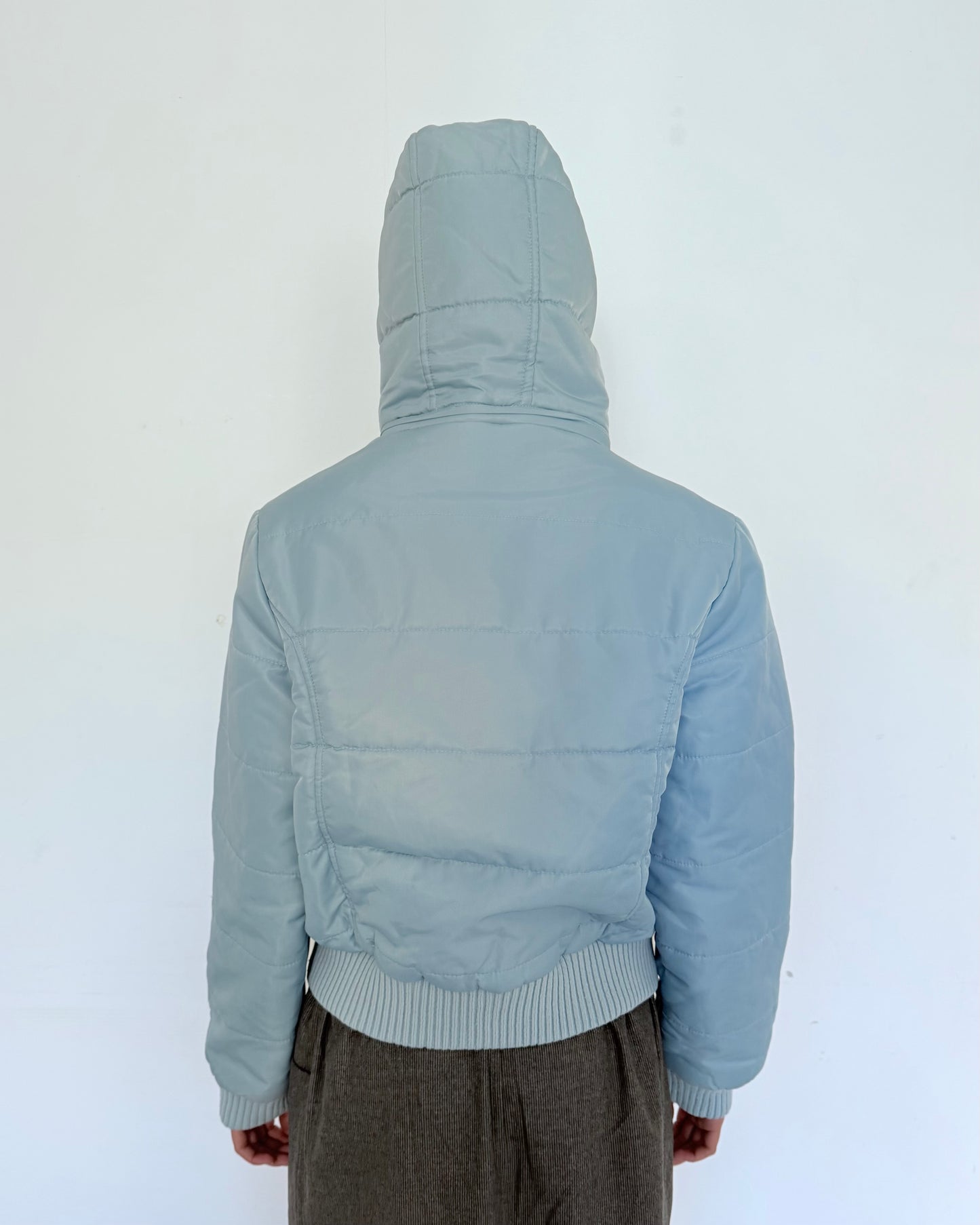 Light Blue Puffer Jacket with Ribbed Hem