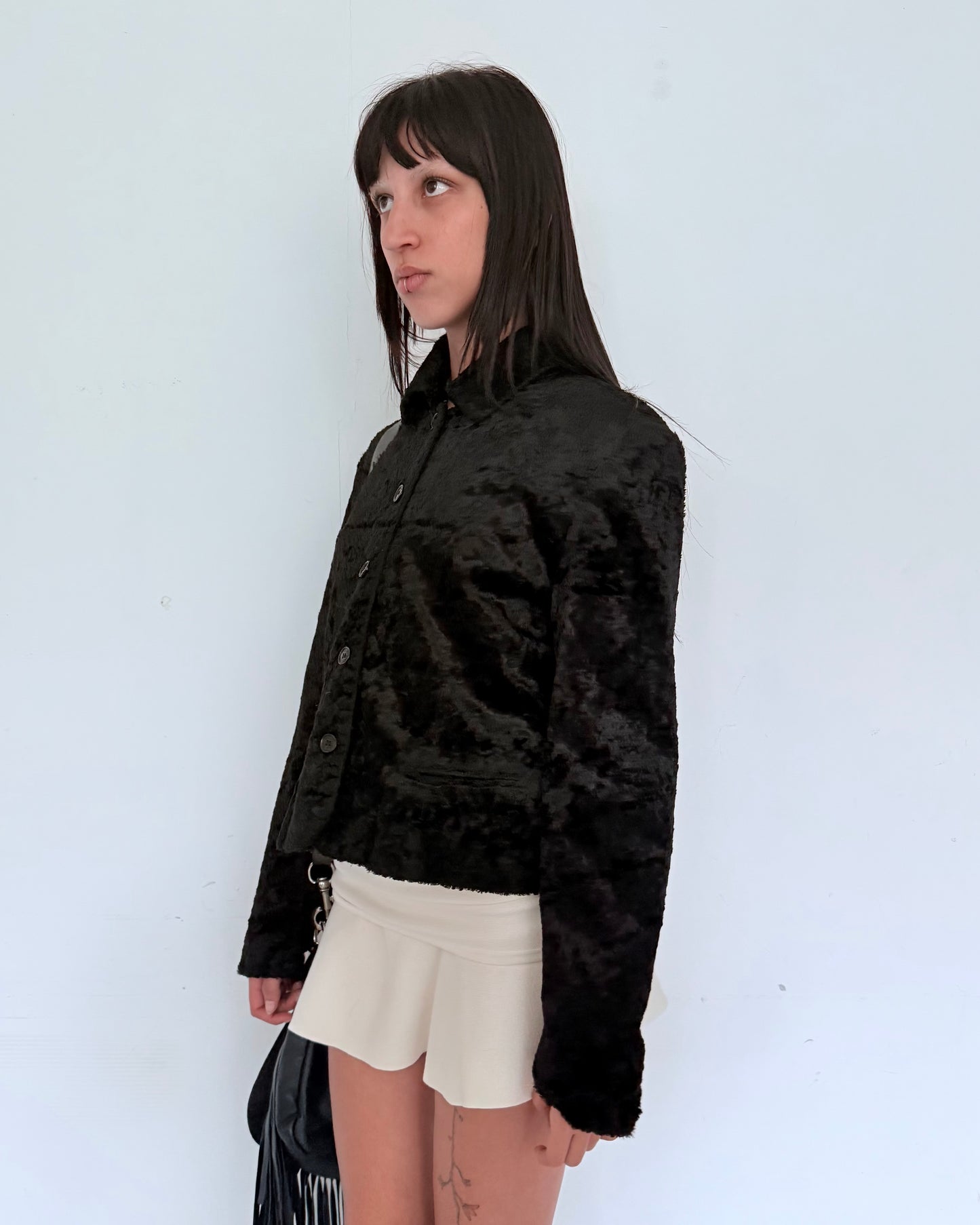 Black Faux Fur Textured Jacket