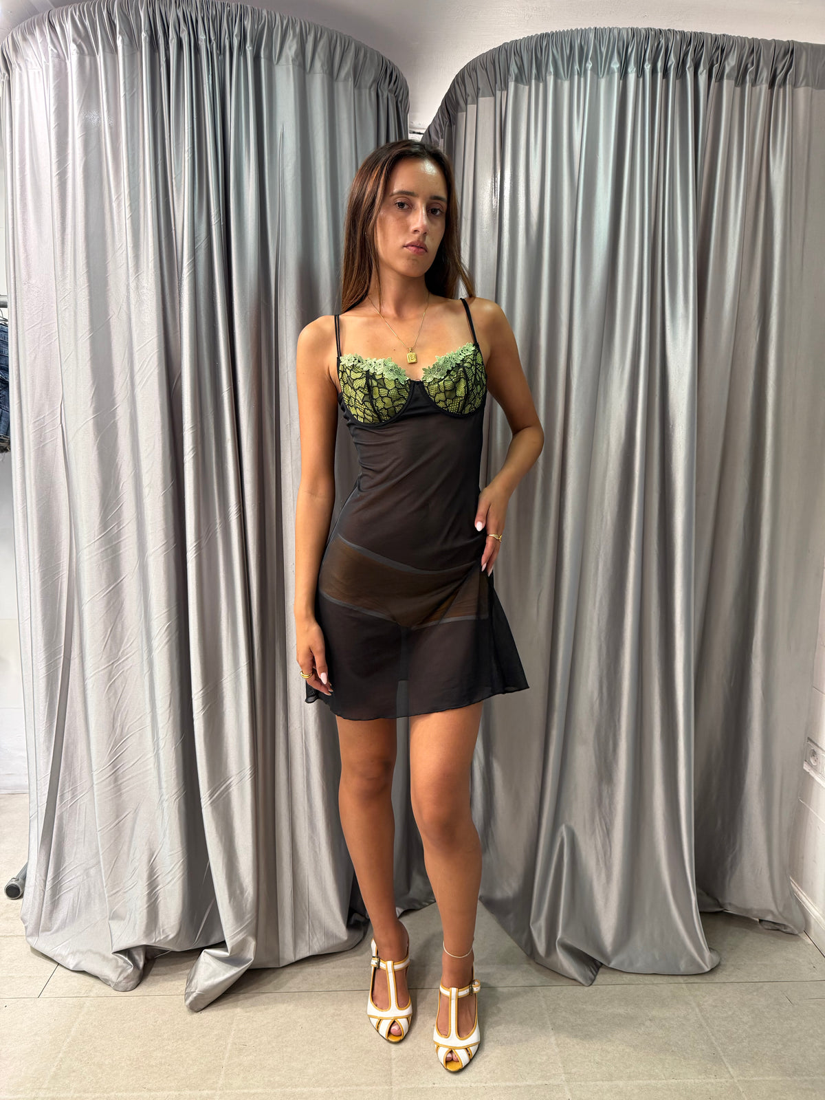 Lace Cup Sheer Mini Dress