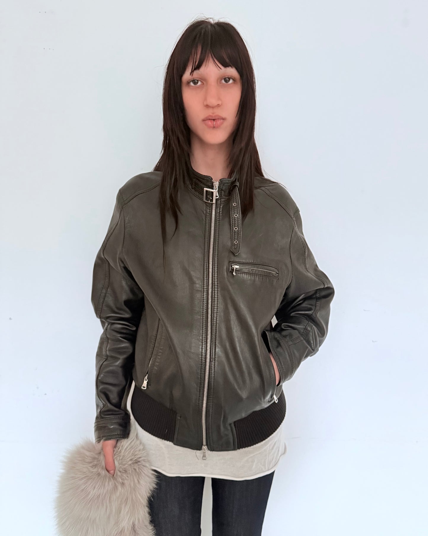 Black Real Leather Zip-Up Jacket