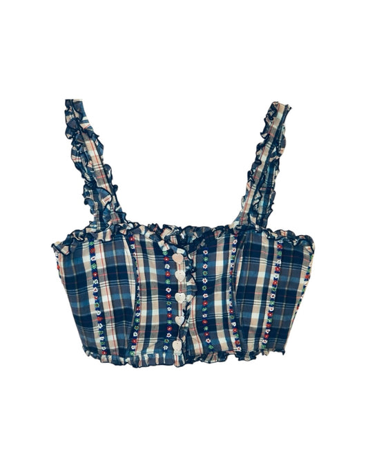 Ruffled Plaid Beaded Crop Top