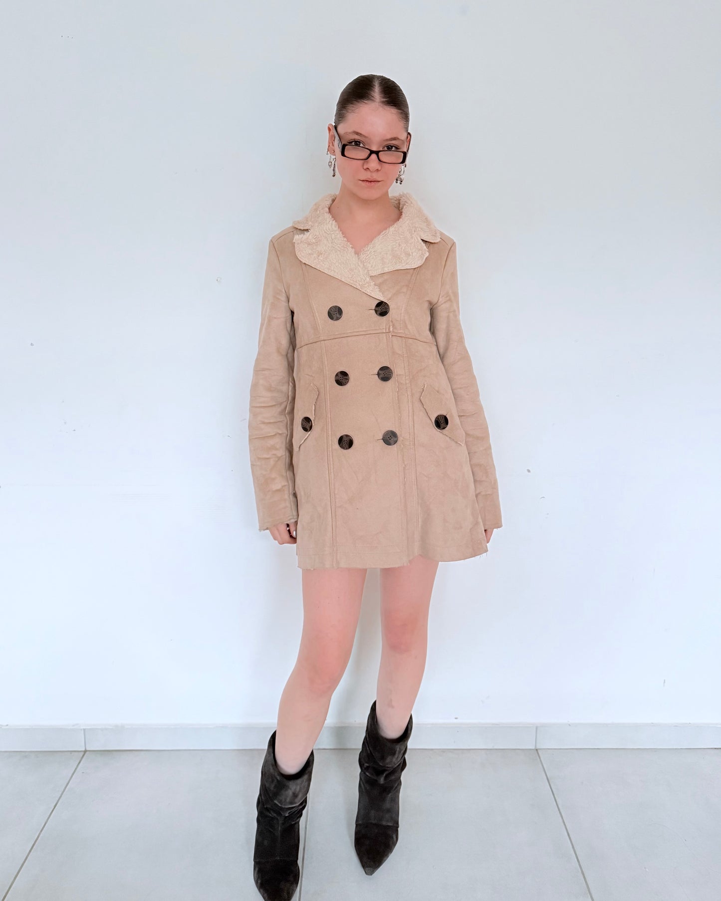 Beige Coat with Fur-Lined Interior