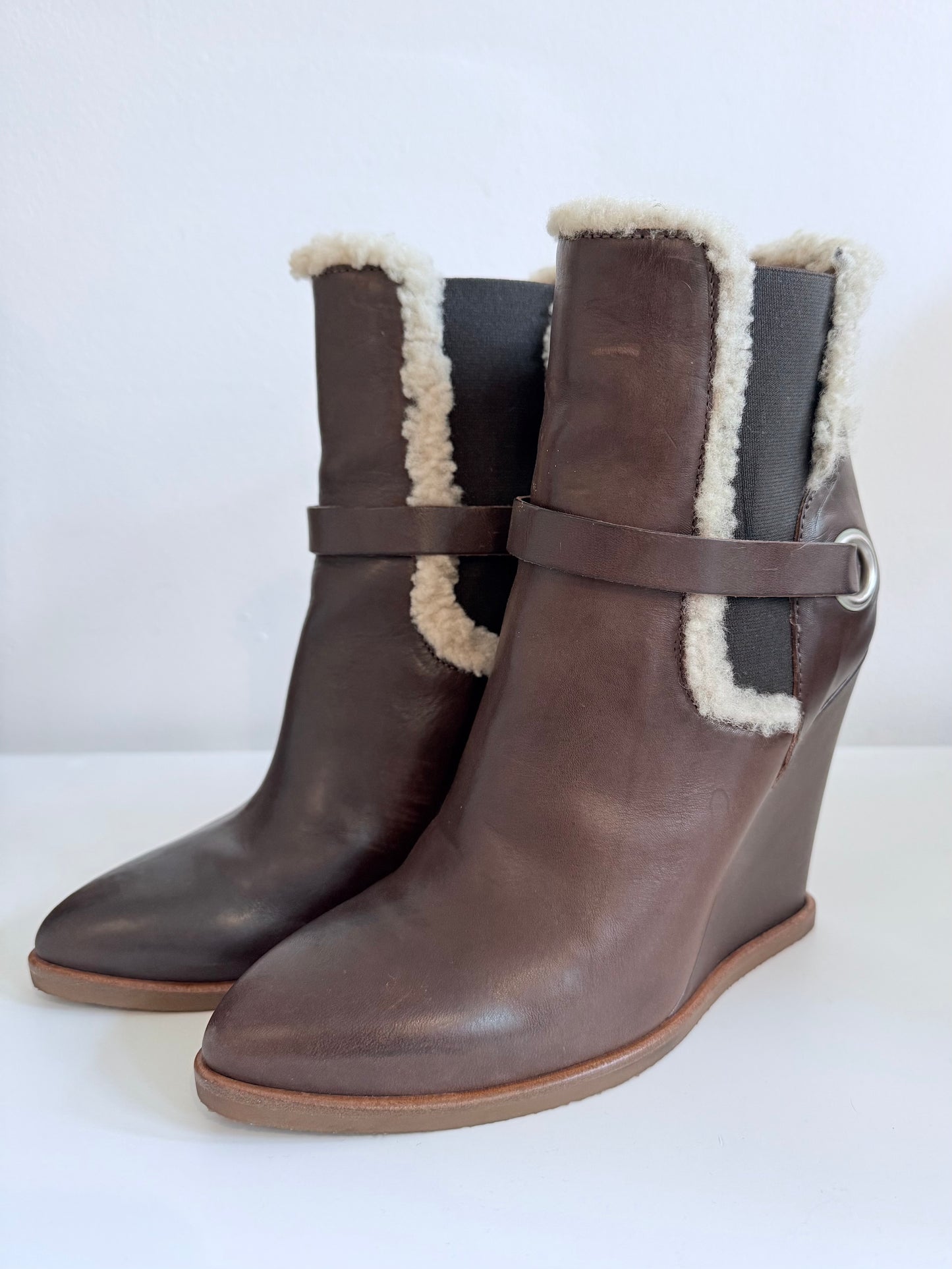 Diesel Brown Leather Wedge Boots 37