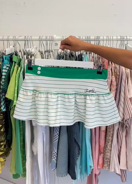 Green & White Striped Ruffle Tennis Skirt