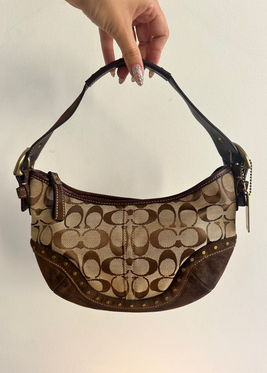 Coach Brown Suede Monogram Shoulder Bag