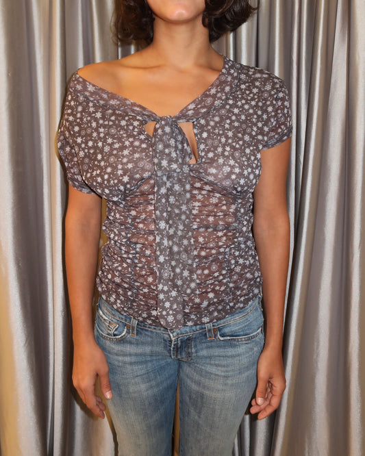 Floral Tie-Front Mesh Top