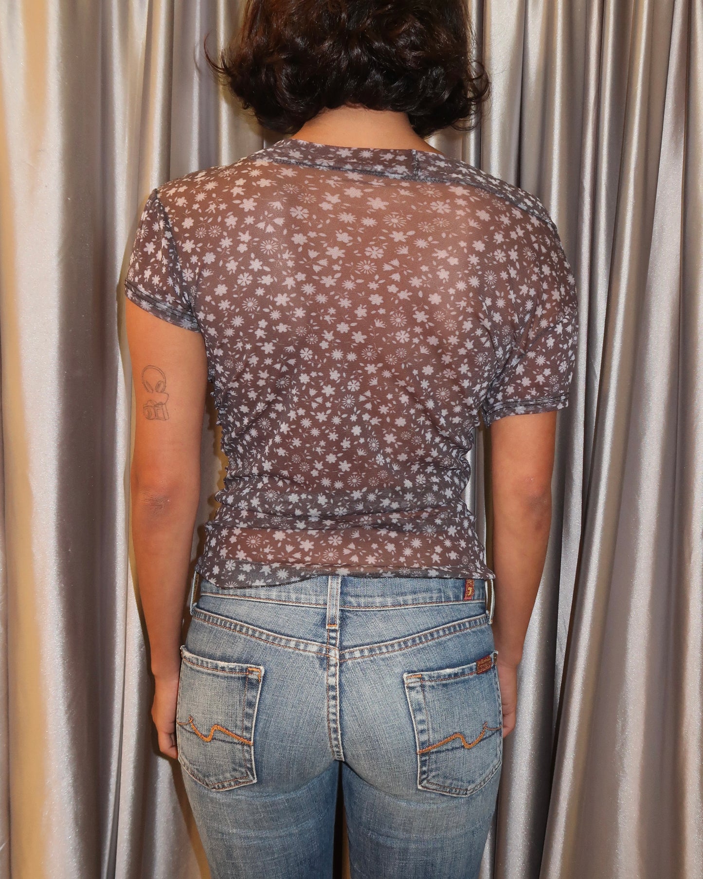 Floral Tie-Front Mesh Top