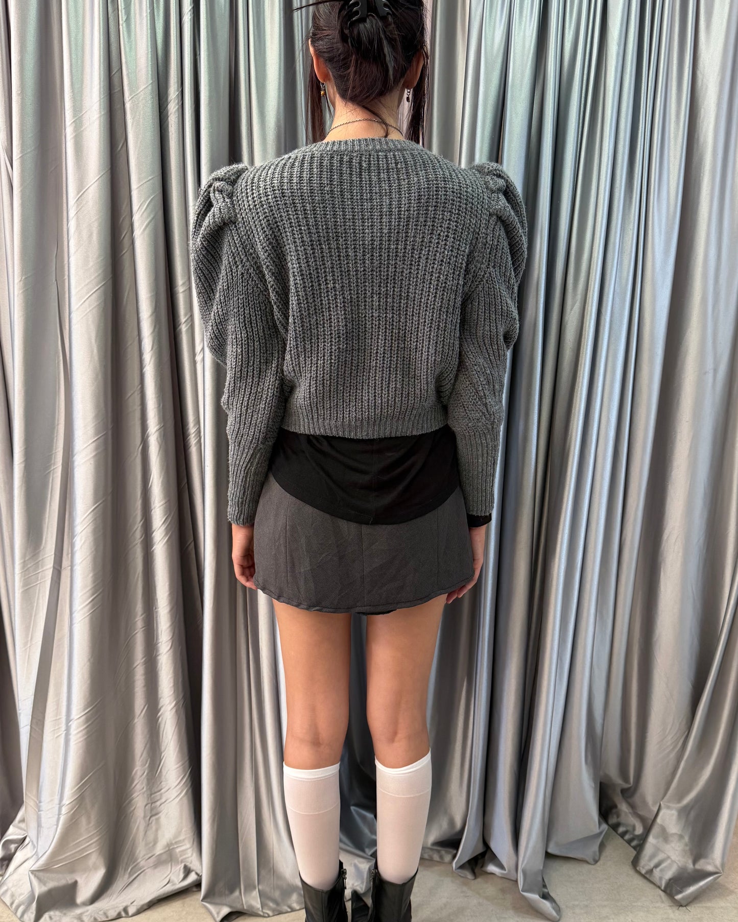 Grey Puff Sleeve Sweater