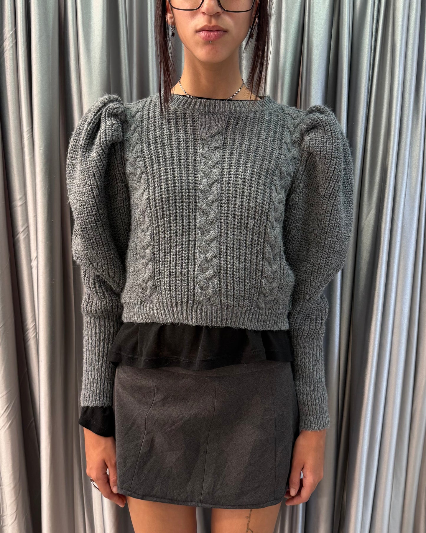 Grey Puff Sleeve Sweater