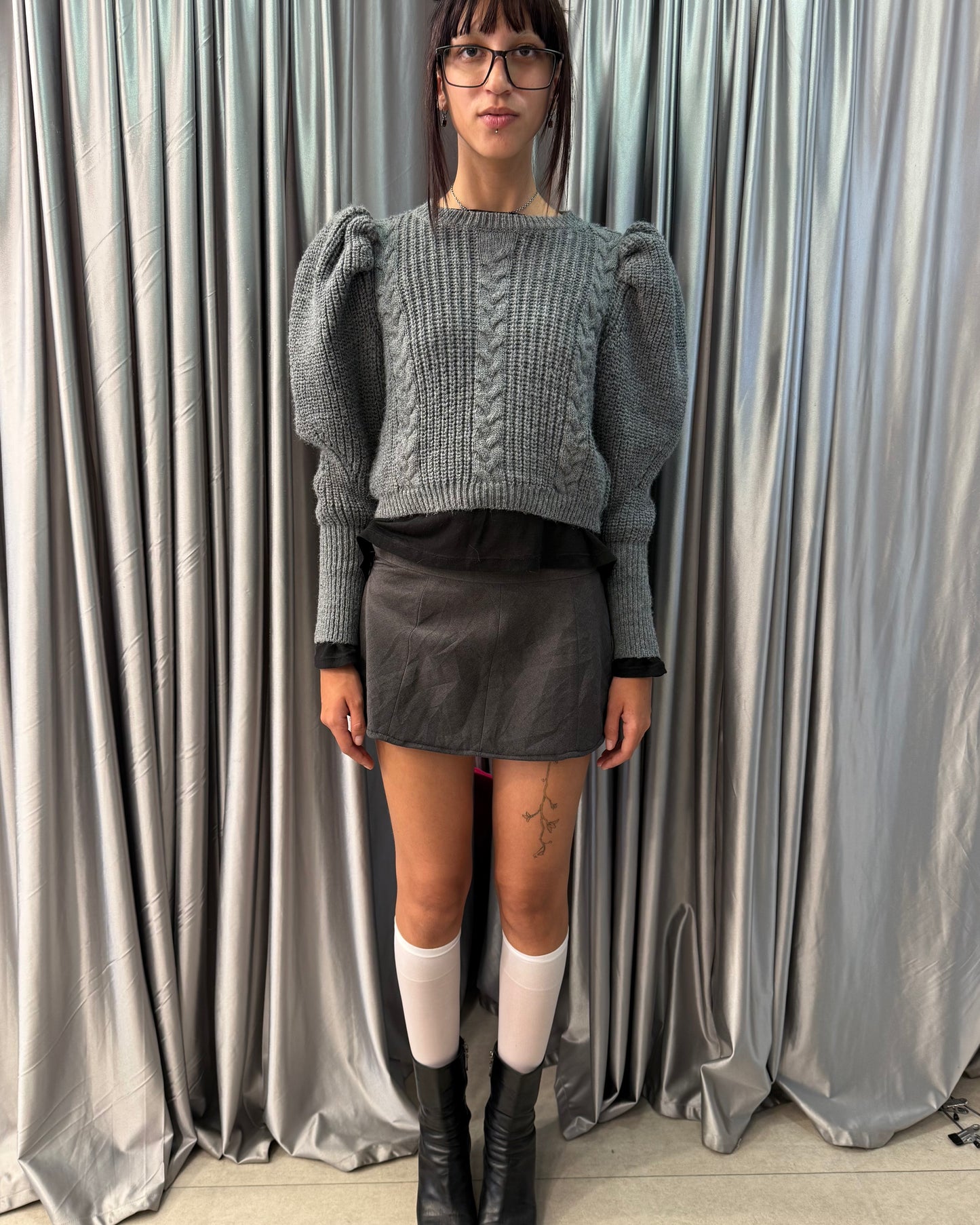 Grey Puff Sleeve Sweater