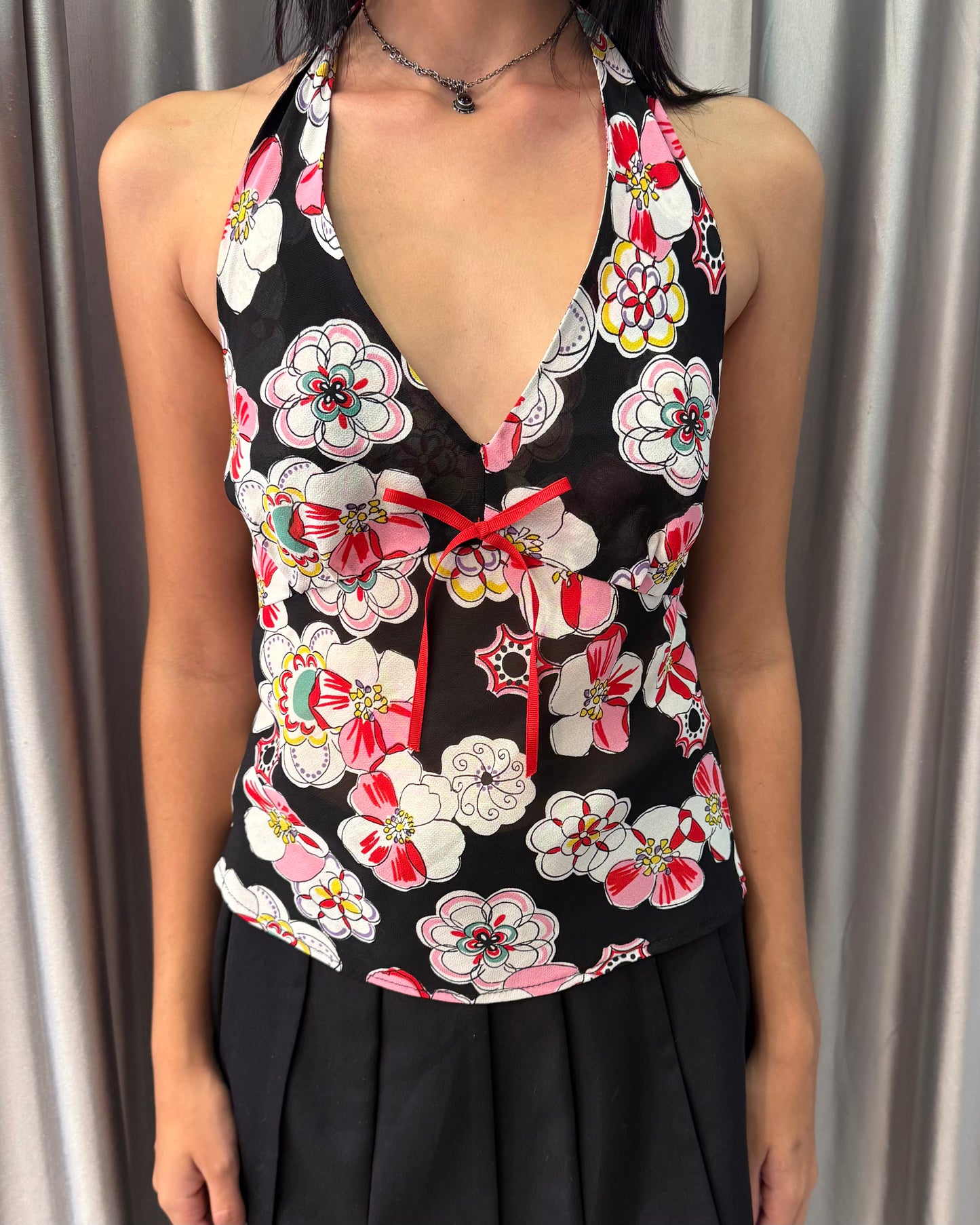 Floral Halter Bow Top