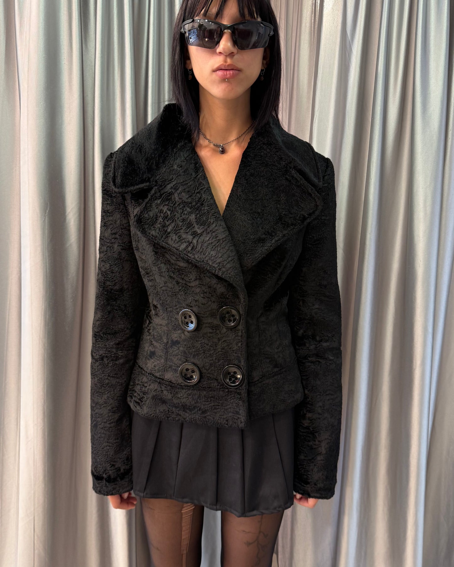 Black Velvet-Texture Coat