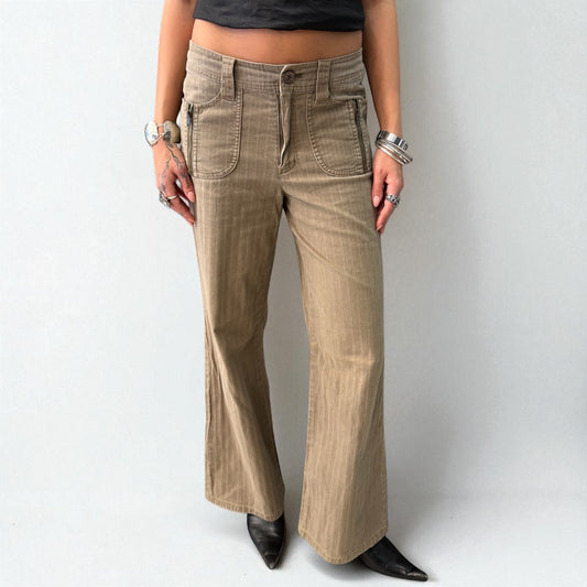 Striped Wide-Leg Cargo Pants