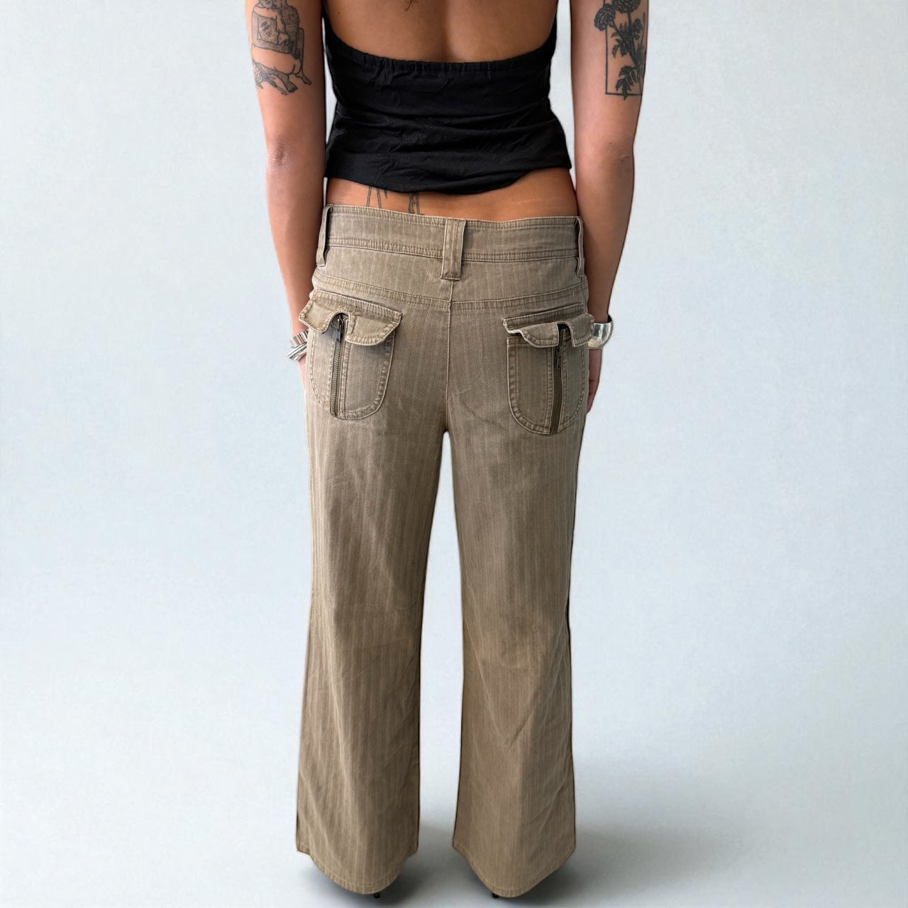Striped Wide-Leg Cargo Pants