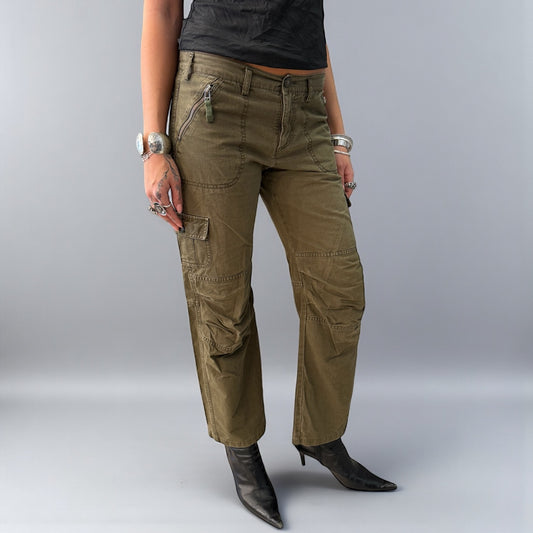 Green Cargo Pants with Zipper Details