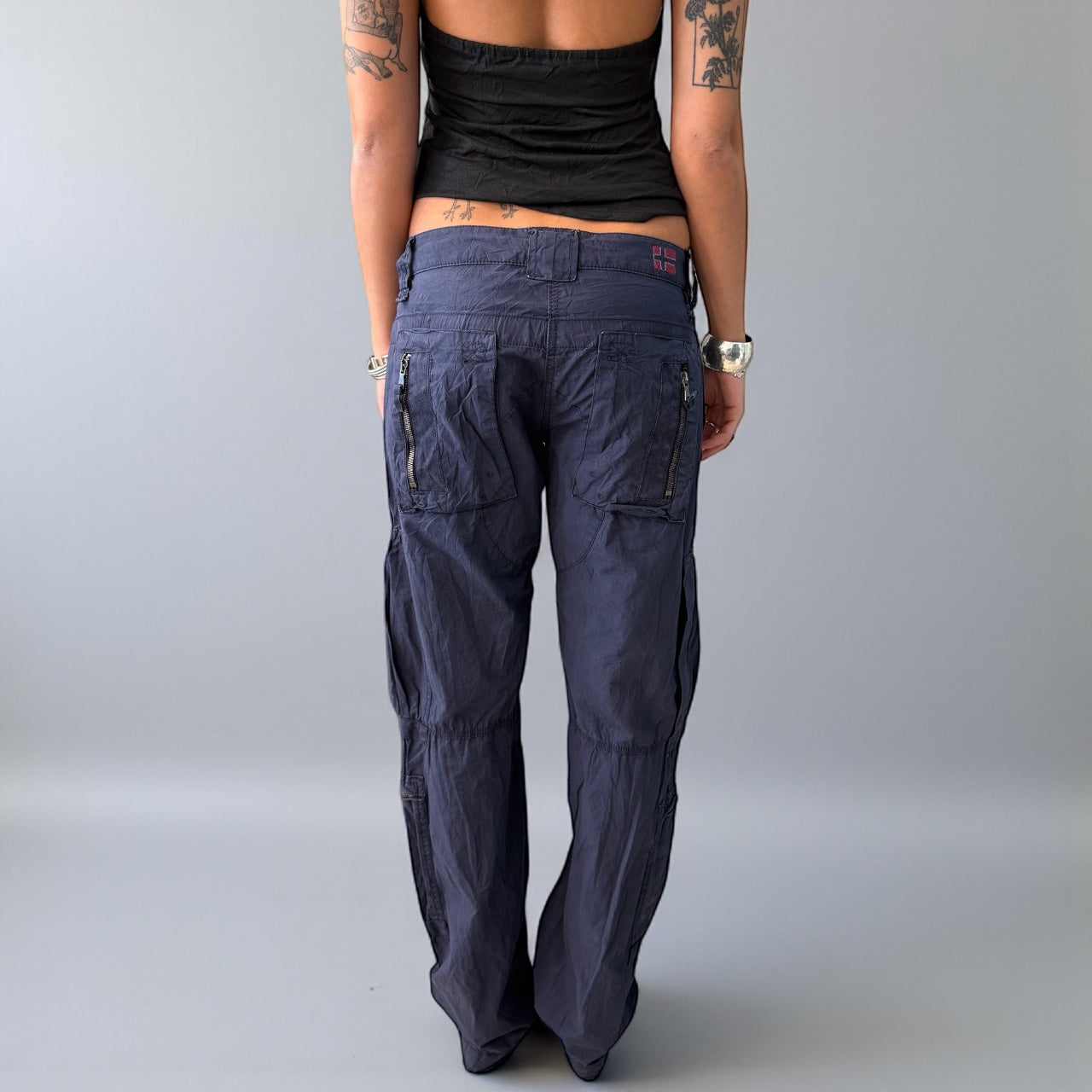 Navy Blue Cargo Pants with Belt Detail