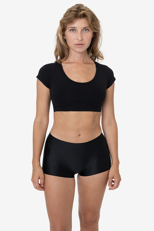 BLACK NYLON TRICOT SHINY MINI SHORTS