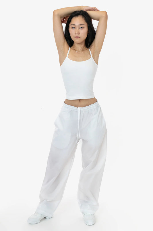 WHITE LIGHTWEIGHT NYLON TAFFETA WIDE LEG PANT